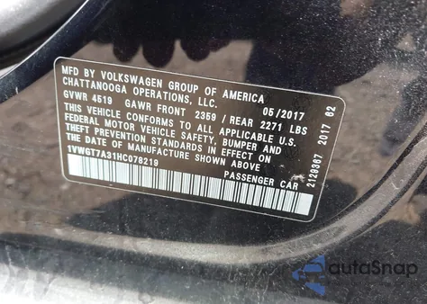 2017 Volkswagen Passat 1.8T Se from USA, damaged, VIN 1VWGT7A31HC078219